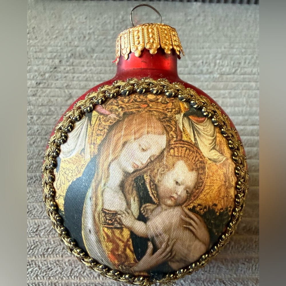 Vintage West Germany Madonna Mother Mary with Child Ball Religious Ornament